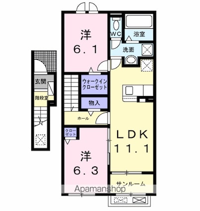ボナールコートⅡ[2LDK/59.59m2]の間取図