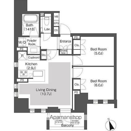 Ｂｅｌｌｅ　Ｖｕｅ　千代田飯田橋[2LDK/56.14m2]の間取図