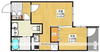 ヴィラ博丈庚午北[1DK/28.04m2]の間取図