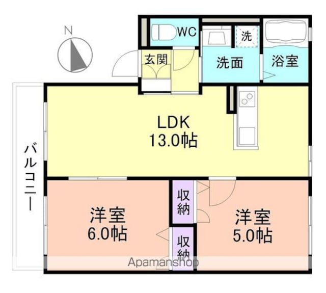 和歌山県和歌山市神前[2LDK/49.95m2]の間取図
