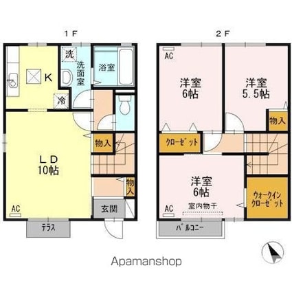 サニーコート水呑　Ａ棟[3LDK/80.59m2]の間取図