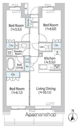パークアクシス千歳船橋[3LDK/67.92m2]の間取図