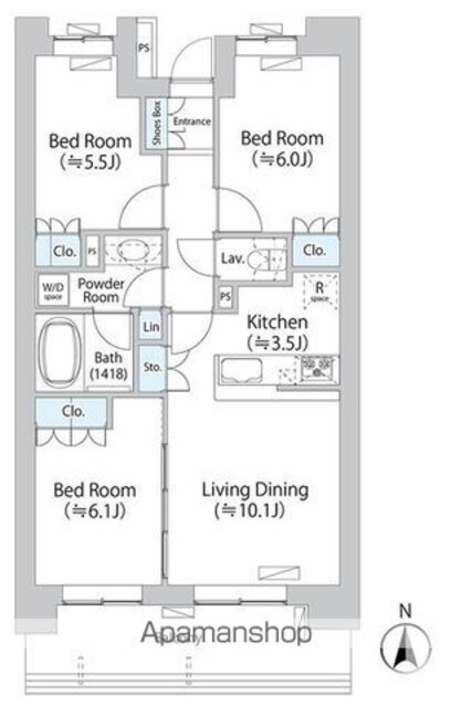 パークアクシス千歳船橋[3LDK/67.92m2]の間取図