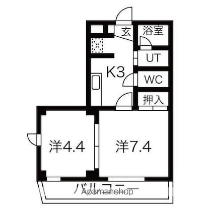 メイプル・アーサ中山[2K/33.16m2]の間取図