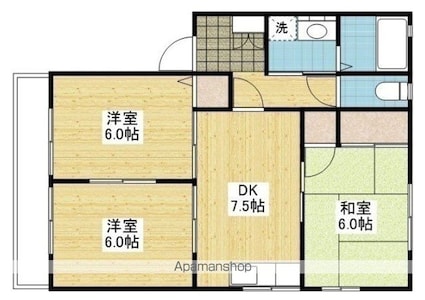ディアス村上　Ｄ棟[3DK/56.7m2]の間取図