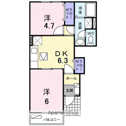 アプロード[2DK/40.45m2]の間取図