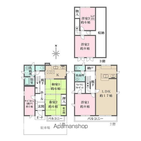 寝屋川市 3階建 築29年の間取り写真