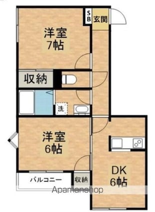 ヒルズ小日向[2DK/48.5m2]の間取図