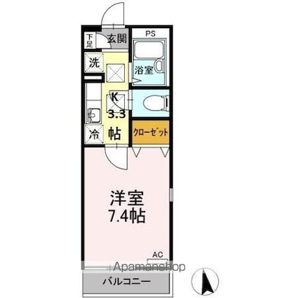 カトルセゾン[1K/25.7m2]の間取図
