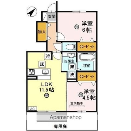 Ｒａｆｆｉｎｅ　Ｂｉｗａ[2LDK/54.97m2]の間取図