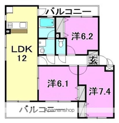 永田マンション２[3LDK/74.35m2]の間取図