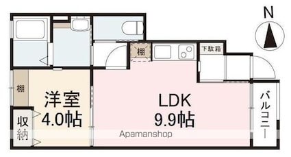 エイチツー[1LDK/34.68m2]の間取図