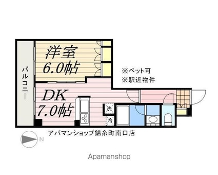 エスティメゾン錦糸町Ⅱ[1LDK/40m2]の間取図