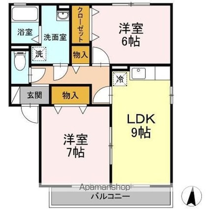 ネオクレストＩＩ[2DK/55.2m2]の間取図