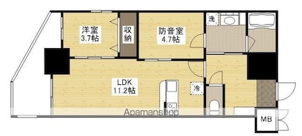 広島県広島市中区東白島町[1SLDK/48.19m2]の間取図