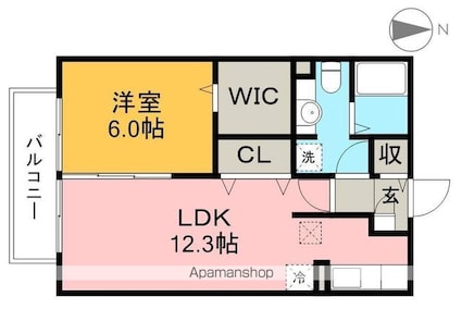 リヴェール北御座　Ｂ棟[1LDK/45.04m2]の間取図