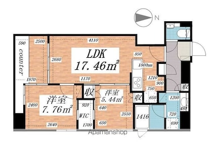 パークルール大手町[2LDK/45.43m2]の間取図