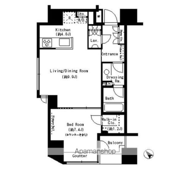 パークアクシス溜池山王[1LDK/49.5m2]の間取図