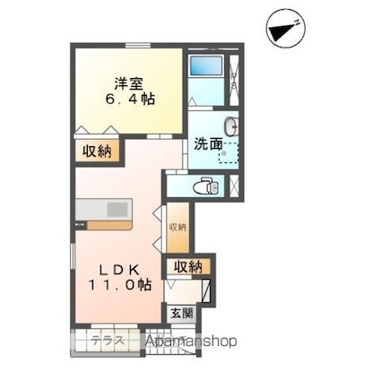 オスマンサス３０[1LDK/44.1m2]の間取図