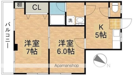 春月ビル[2K/40m2]の間取図