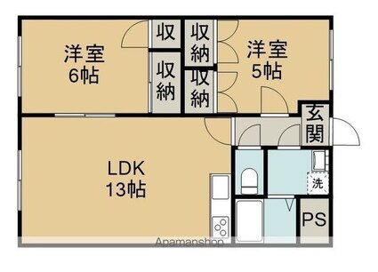 ラフォーレ鷹の子[2LDK/56.85m2]の間取図