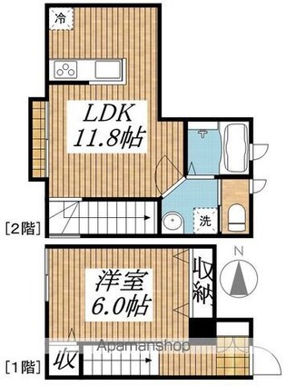 シャンブルピエーリオ[1LDK/42.75m2]の間取図