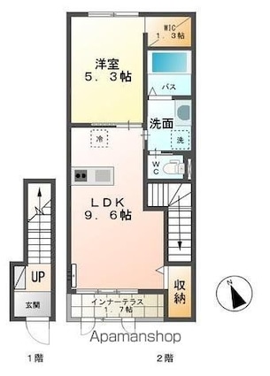 香川県高松市元山町[1LDK/43.59m2]の間取図