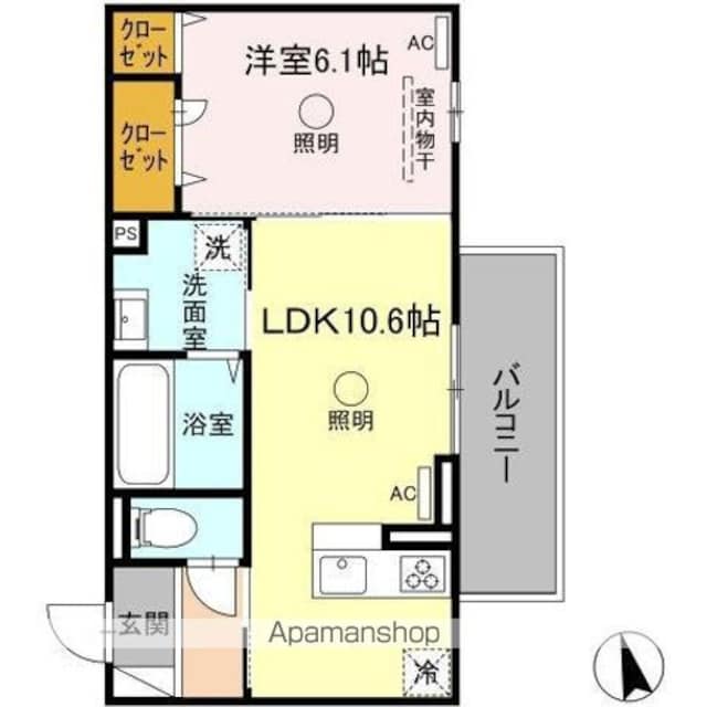 サンセット横手本町[1LDK/41.86m2]の間取図