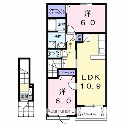 リヴィエールⅡ　Ｂ[2LDK/57.21m2]の間取図