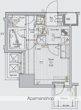ＰＲＥＭＩＵＭ　ＣＵＢＥ田町[1K/21.31m2]の間取図