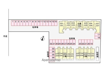 ガーデンハウスＭ　Ｃ[1R/35.58m2]の配置図