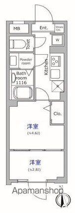 グローリオシェルト池袋本町[2K/25.5m2]の間取図