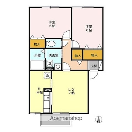 ゾンネ蓮台　Ａ[2LDK/53.44m2]の間取図