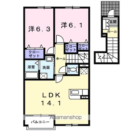 シャン　ド　ポワール[2LDK/63.43m2]の間取図