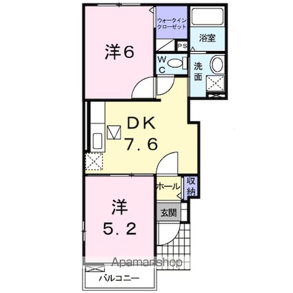 ラ・シルフィードＢ[2DK/42.98m2]の間取図