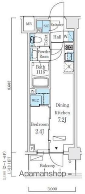 リビオメゾン東北沢[1DK/25.43m2]の間取図