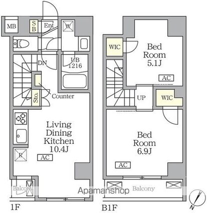 アジールコート三宿テラス[2LDK/53.07m2]の間取図