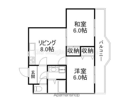 カーム瀬田[2DK/46.37m2]の間取図