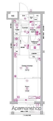 ＰＲＥＭＩＵＭ　ＣＵＢＥ　中野富士見町[1DK/25.5m2]の間取図