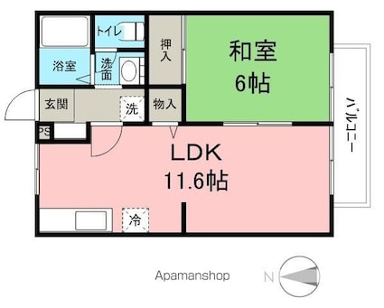サンビレッジＨＩＲＡＢＡＹＡＳＨＩ[1LDK/39.75m2]の間取図