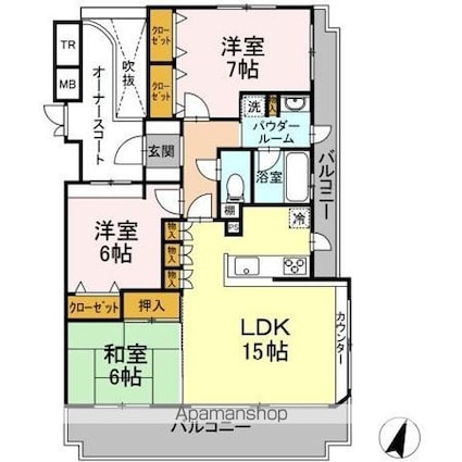 Ｄ’クラディア西ノ内　４０５号室[3LDK/76.69m2]の間取図