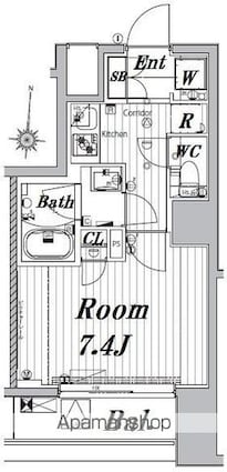 メイクスデザイン両国ＳＯＵＴＨ[1K/26.2m2]の間取図