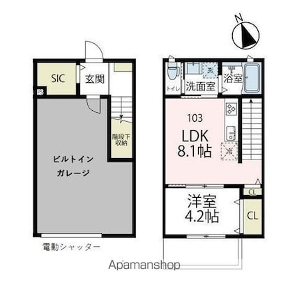 アウラガレージ（ガレージハウス）[1LDK/61.81m2]の間取図