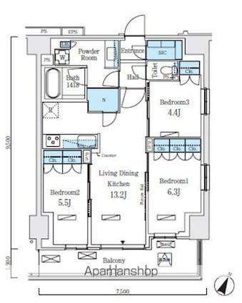 ロイヤルパークス赤羽ノース[3LDK/70m2]の間取図