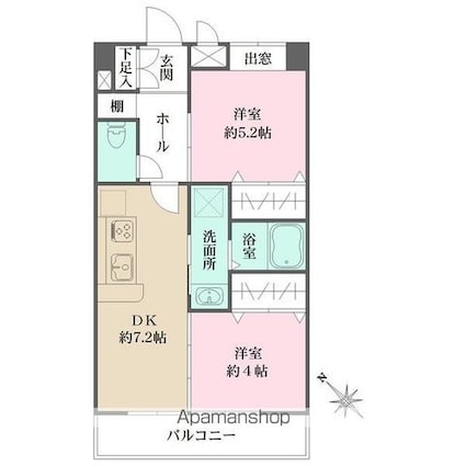 アビオン中野坂上Ｂ棟[2DK/42.3m2]の間取図