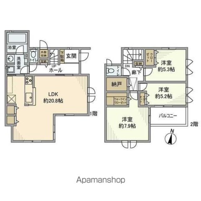 大泉学園町戸建[3LDK/96.05m2]の間取図