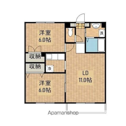 岩手県盛岡市前九年２丁目[2LDK/51.84m2]の間取図