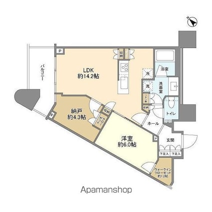 パークタワー勝どきサウス[1SLDK/57.12m2]の間取図