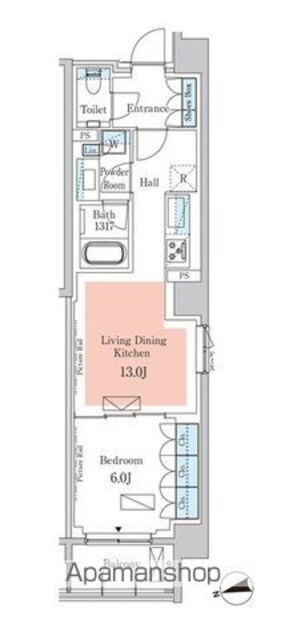 パークアクシス元麻布[1LDK/46.33m2]の間取図