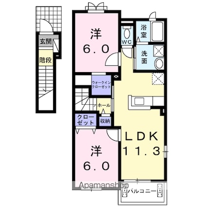 ラブリーグレイス[2LDK/58.21m2]の間取図